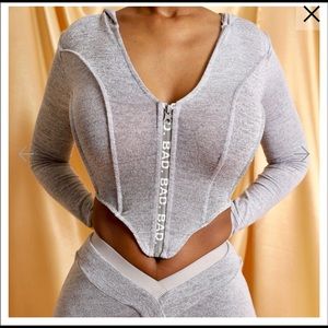 Bad Society Club 2 piece corset hoodie set Gray